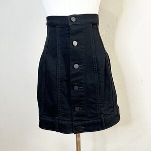 Alexander Wang Denim x Black High Waisted Button Front Denim Mini Skirt Size 25
